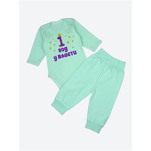 Комплект одежды Наши Ляляши для девочек, брюки и боди, нарядный стиль, размер 86, бирюзовый