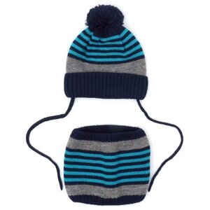 Комплект шапка и шарф-снуд для мальчика Me&We цв. Синий/Бирюзовый р. 46-48