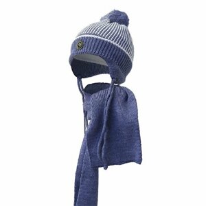 Комплект ушанка Rossini Комплект для мальчика зимний шапка и шарф, 2 предмета, размер 3-5, синий
