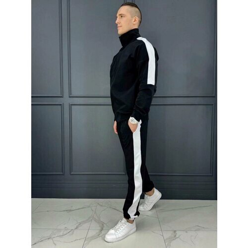 Костюм Jools Fashion летний спортивный с олимпийкой и джоггерами, размер 56, черный, белый