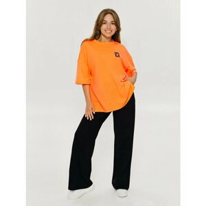 Костюм LOVETEX. STORE, футболка и брюки, повседневный стиль, оверсайз, карманы, трикотажный, размер 56-58, оранжевый