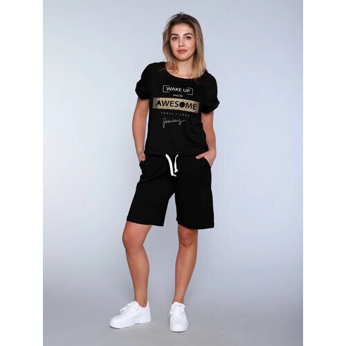 Костюм Ninel, футболка и шорты, спортивный стиль, размер 46, черный