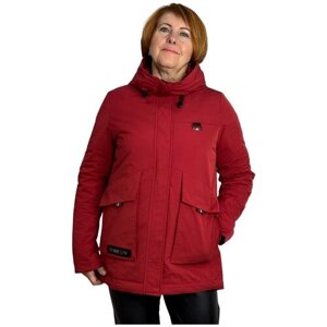 Куртка Dosuespirit демисезонная, средней длины, силуэт прямой, капюшон, карманы, ветрозащитная, размер 42, красный