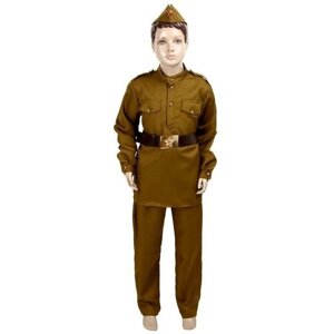 Маскарадный костюм военного для мальчика с пилоткой, ремень, габардин, п/э, р-р 42, р. 158-164 9578988