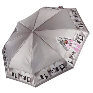 Мини-зонт FABRETTI, автомат, 3 сложения, купол 102 см, 8 спиц, система «антиветер», чехол в комплекте, для женщин, серый