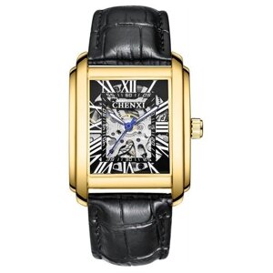 Наручные часы Chenxi Роскошные мужские наручные механические водонепроницаемые часы скелетоны с автоподзаводом, золотой, черный
