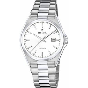 Наручные часы FESTINA Classics Мужские наручные часы Festina Acero Clasico F20552/2 с гарантией, белый, серебряный