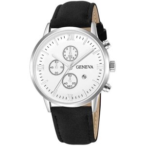 Наручные часы Geneva Кварцевые наручные водонепроницаемые мужские часы Geneva 28, черный, белый