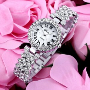 Наручные часы Наручные женские кварцевые часы Denvosi S591 со сверкающими камнями, серебряный