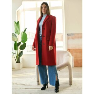 Пальто EDGE демисезонное, шерсть, средней длины, размер 48, красный