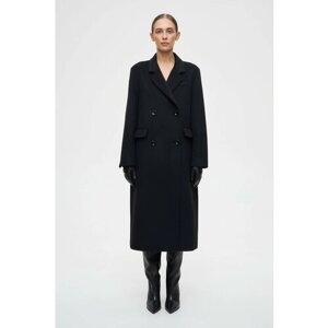 Пальто-пиджак prav. da демисезонное, шерсть, силуэт прямой, удлиненное, размер S, черный