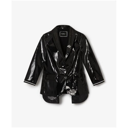 Пиджак из лаковой эко кожи с асимметричным принтом черный Gulliver, цвет (84795: bbbb08f1eaf9e35f11eb19a97734a71f), размер 98