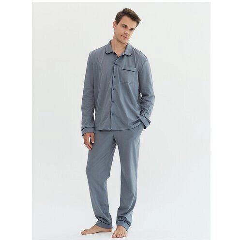 Пижама Ihomewear, брюки, рубашка, карманы, трикотажная, пояс на резинке, размер XXL (182-188), серый