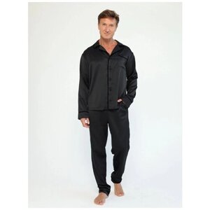 Пижама Малиновые сны, застежка пуговицы, карманы, размер 48, черный
