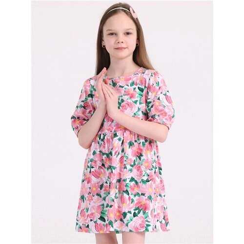 Платье Апрель, размер 76-146, белый, розовый