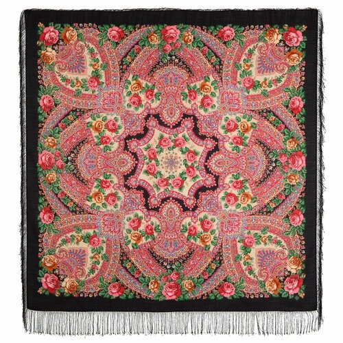 Платок Павловопосадская платочная мануфактура,146х146 см, розовый, черный