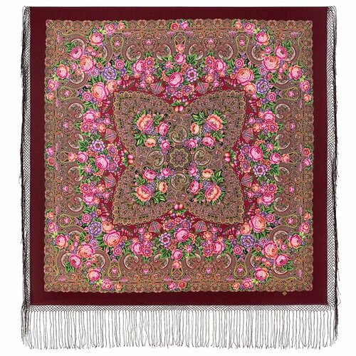 Платок Павловопосадская платочная мануфактура,148х148 см, розовый, бордовый