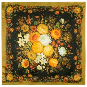 Платок Павловопосадская платочная мануфактура,89х89 см, оранжевый, черный