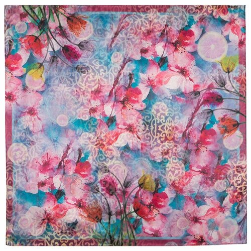 Платок Павловопосадская платочная мануфактура,89х89 см, розовый, голубой