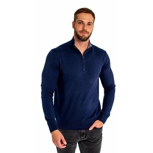 Пуловер , длинный рукав, силуэт прилегающий, средней длины, вязаный, трикотажный, размер XL, синий