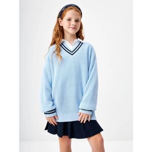 Пуловер Sela, длинный рукав, силуэт прямой, средней длины, размер 122, голубой