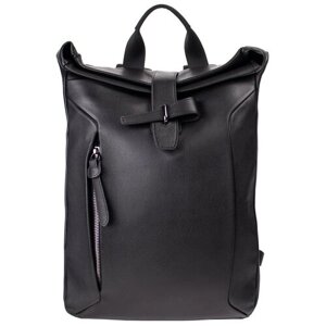 Рюкзак хобо , натуральная кожа, отделение для ноутбука, вмещает А4, внутренний карман, черный