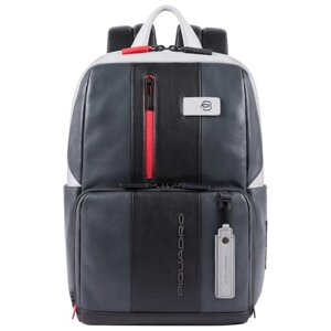 Рюкзак планшет PIQUADRO, натуральная кожа, отделение для ноутбука, вмещает А4, регулируемый ремень, серый, черный