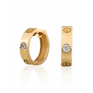 Серьги конго Гатамов, желтое золото, 585 проба, бриллиант, размер/диаметр 22 мм., золотой, желтый