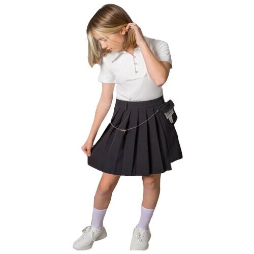Школьная юбка-полусолнце Deloras, плиссированная, с поясом на резинке, миди, размер 146, черный