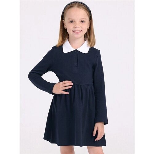 Школьное платье Апрель, размер 68-134, белый, синий