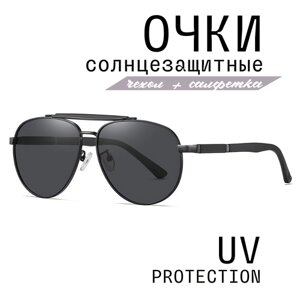 Солнцезащитные очки , авиаторы, оправа: металл, с защитой от УФ, поляризационные, синий
