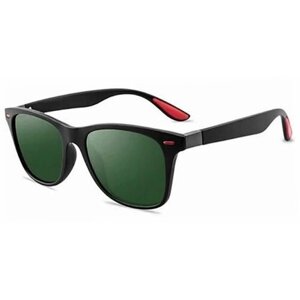 Солнцезащитные очки квадратные черные/красные, зеленая линза