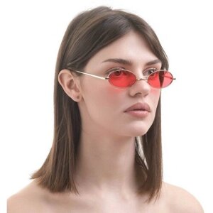 Солнцезащитные очки , овальные, оправа: металл, с защитой от УФ, красный