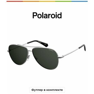 Солнцезащитные очки Polaroid, авиаторы, оправа: металл, поляризационные, для мужчин, серебряный