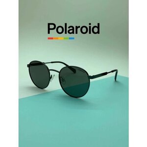 Солнцезащитные очки Polaroid, круглые, оправа: металл, для мужчин, черный