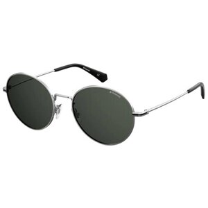 Солнцезащитные очки Polaroid, круглые, оправа: металл, поляризационные, для мужчин, серебряный