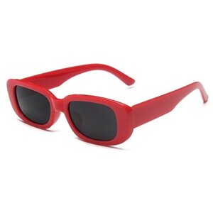 Солнцезащитные очки S00008, прямоугольные, оправа: пластик, с защитой от УФ, поляризационные, зеркальные, красный