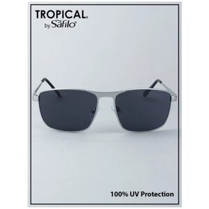 Солнцезащитные очки Tropical, прямоугольные, оправа: металл, с защитой от УФ, для мужчин, серебряный