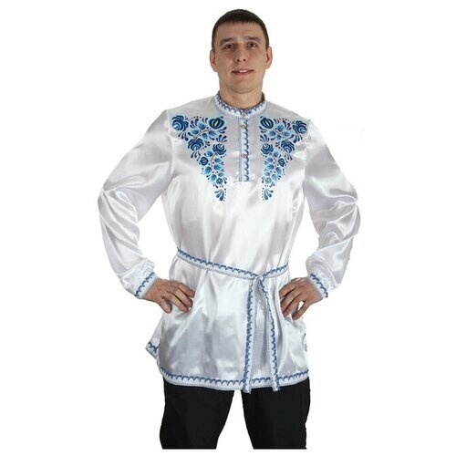 Страна Карнавалия Рубаха русская мужская "Синие цветы", атлас, р-р 48-50, цвет белый