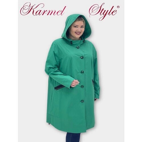 Ветровка Karmelstyle, демисезон/лето, удлиненная, силуэт свободный, подкладка, размер 70, зеленый
