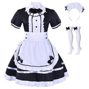 Японский Аниме костюм для косплея черно-белый женский платье горничной Готическая Лолита S