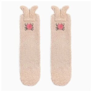 Женские носки Minaku средние, махровые, на Новый год, размер 23-25, бежевый