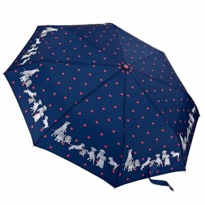 Зонт FULTON, механика, 3 сложения, купол 96 см., 8 спиц, для женщин, белый, синий