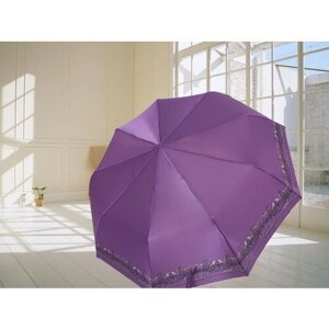 Зонт полуавтомат, 3 сложения, купол 100 см., 9 спиц, система «антиветер», чехол в комплекте, для женщин, фиолетовый