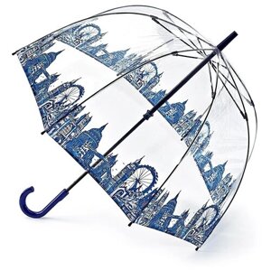 Зонт-трость FULTON, механика, купол 84 см., 8 спиц, система «антиветер», прозрачный, для женщин, бесцветный, синий