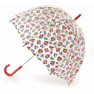 Зонт-трость FULTON, механика, купол 84 см., 8 спиц, система «антиветер», прозрачный, для женщин, красный
