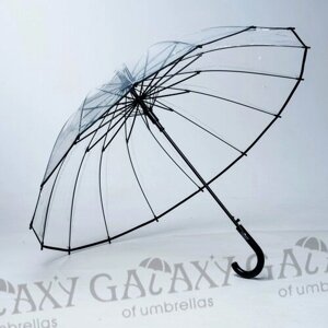 Зонт-трость GALAXY OF UMBRELLAS, полуавтомат, 2 сложения, купол 100 см, 16 спиц, прозрачный, для женщин, бесцветный