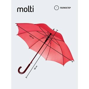 Зонт-трость molti, полуавтомат, купол 100 см., 8 спиц, деревянная ручка, красный