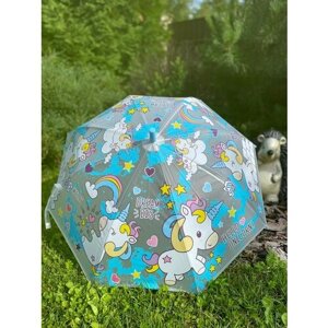 Зонт-трость полуавтомат, купол 80 см., мини-зонт, для девочек, голубой