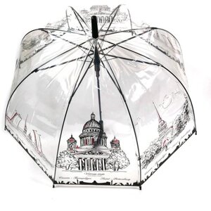 Зонт-трость полуавтомат, купол 81 см, 8 спиц, прозрачный, для женщин, красный, черный